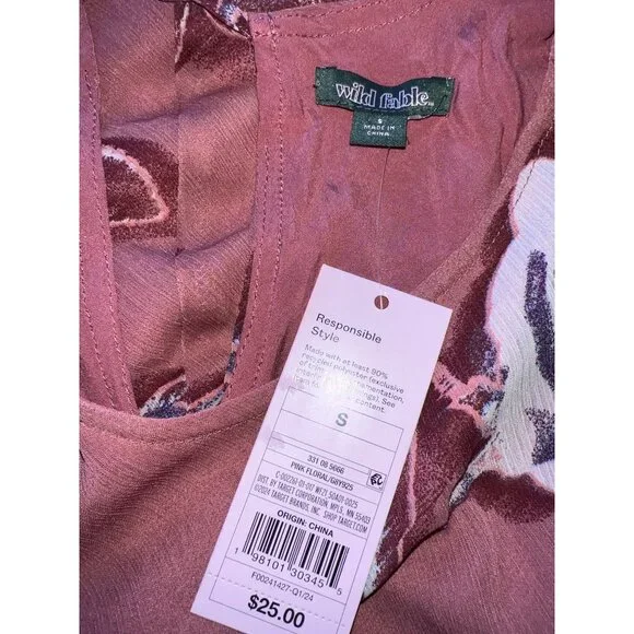 Wild Fable Womens Sleeveless Pink Floral Dress Rayon Polyester Size S New - Picture 3 of 5